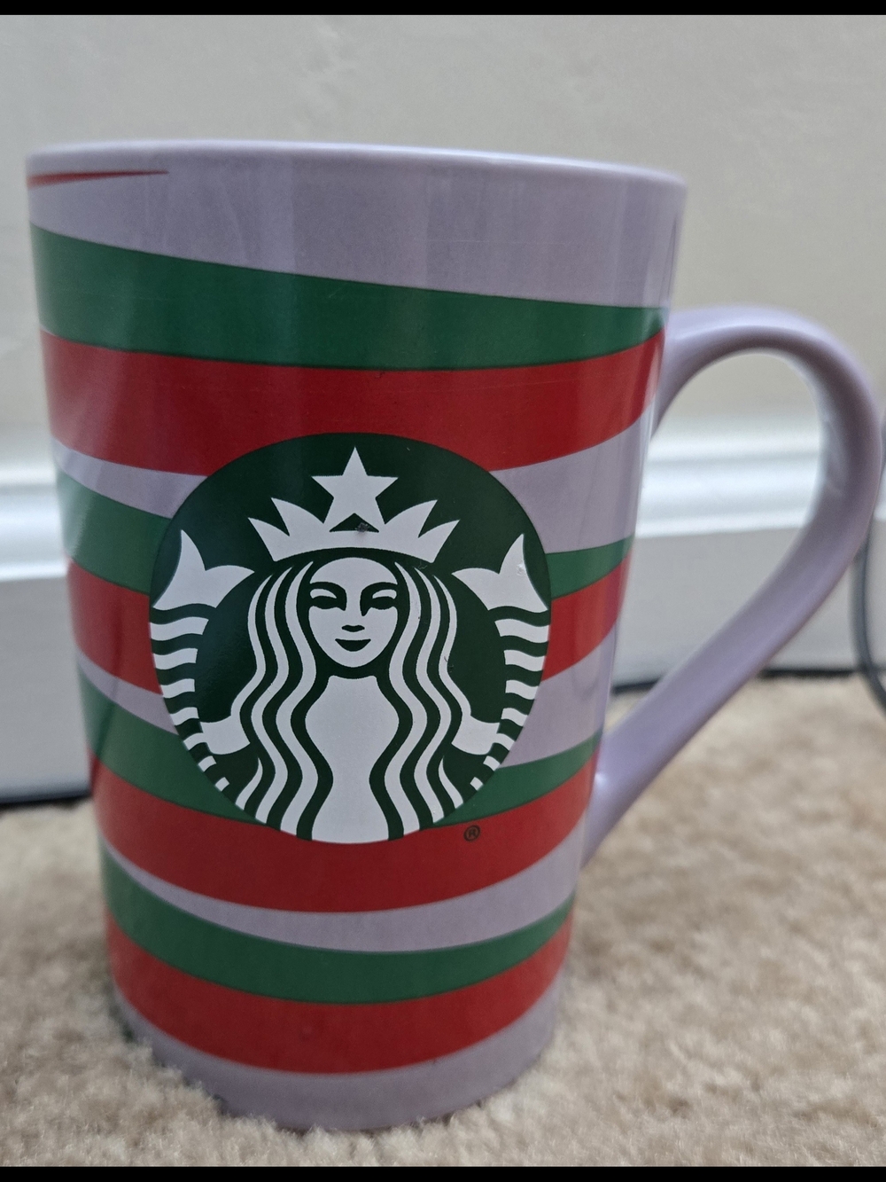Starbucks Ceramic Stripe Mug - Red, Green & White